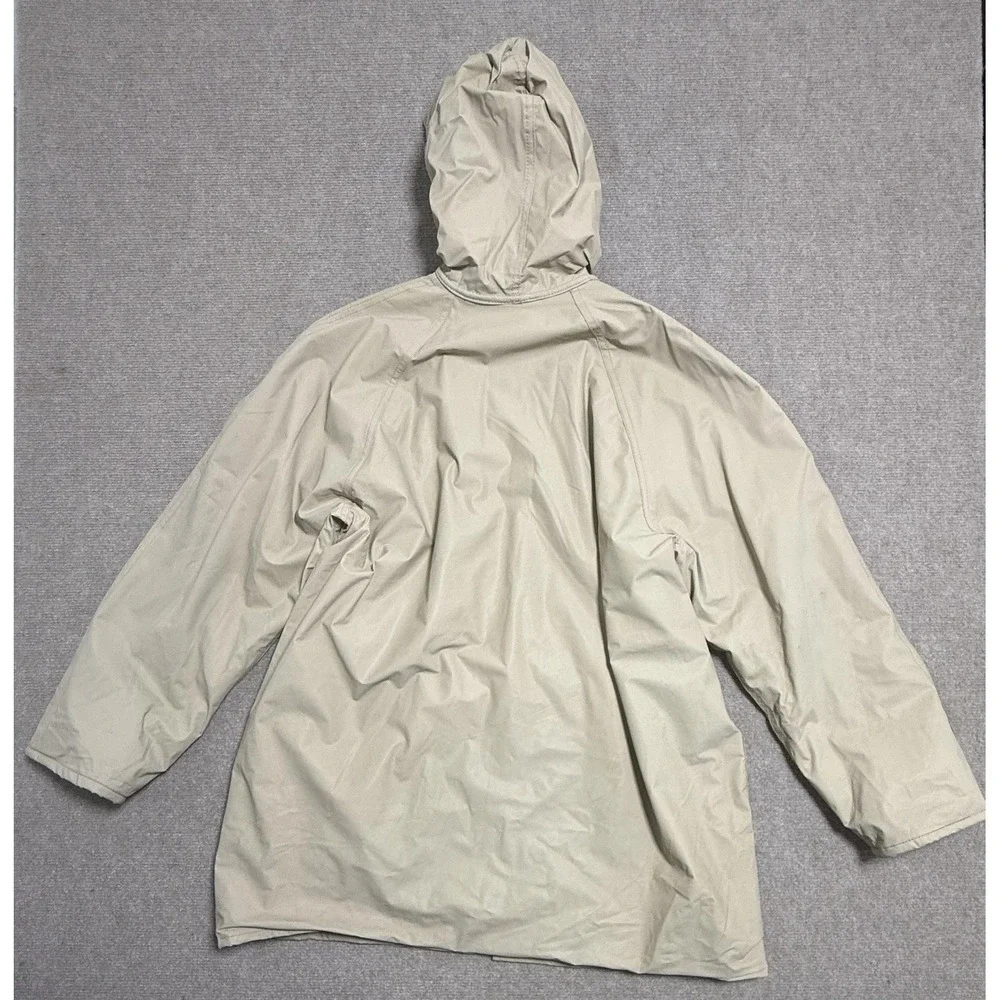 Totes Rain‎ Coat Mens Large Beige PVC Hooded Flannel Lined Insulated Jacket